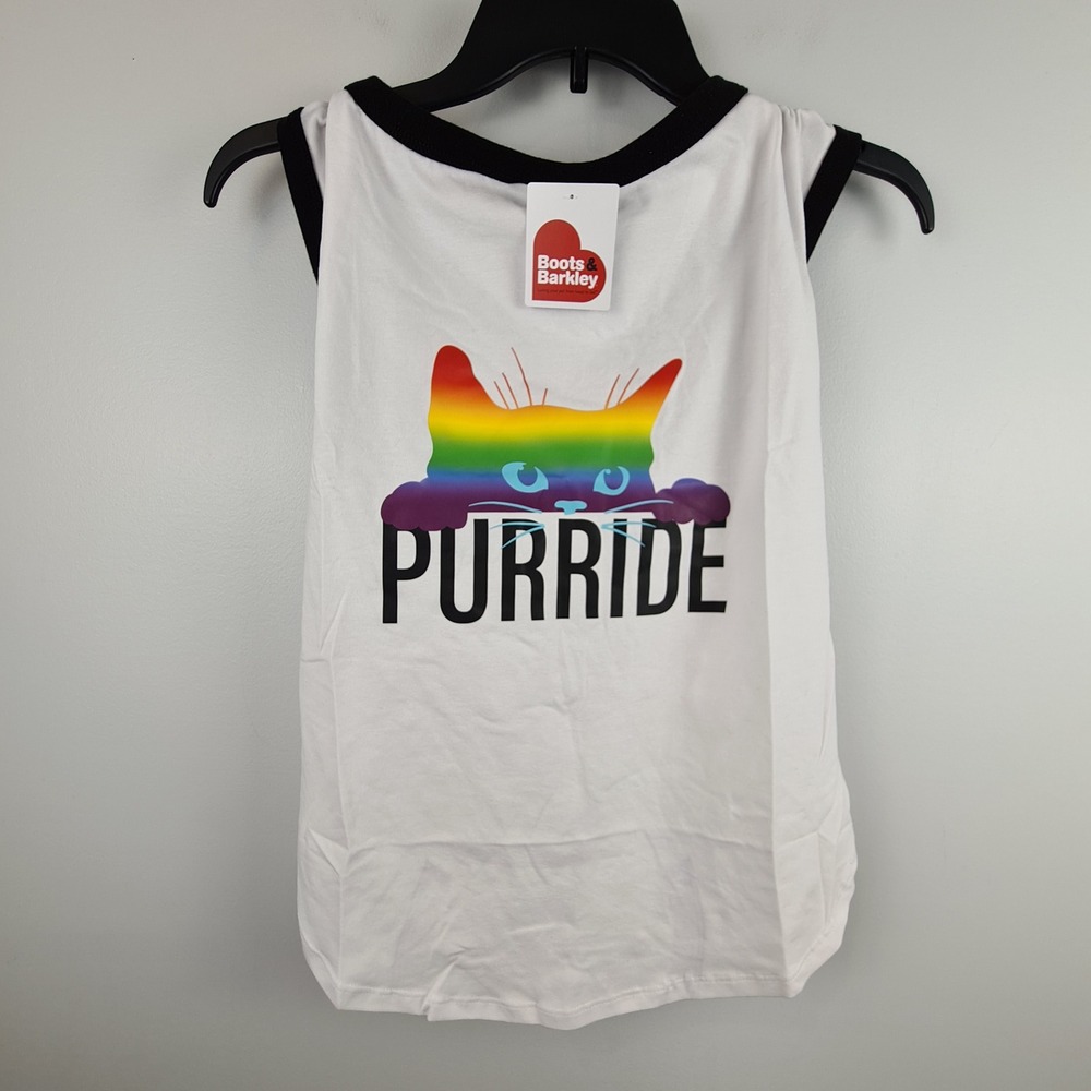 Boots & Barkley Purride Dog Tank Top White Rainbow Cat Graphic L/XL NWT